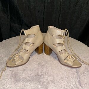 Streetwear Society Beige Lace-Up Block Heels